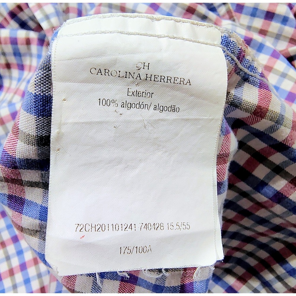 Carolina Herrera Men's Shirt Button Down Size 15 1/2 Cotton Plaid Multicolor M - Picture 8 of 13